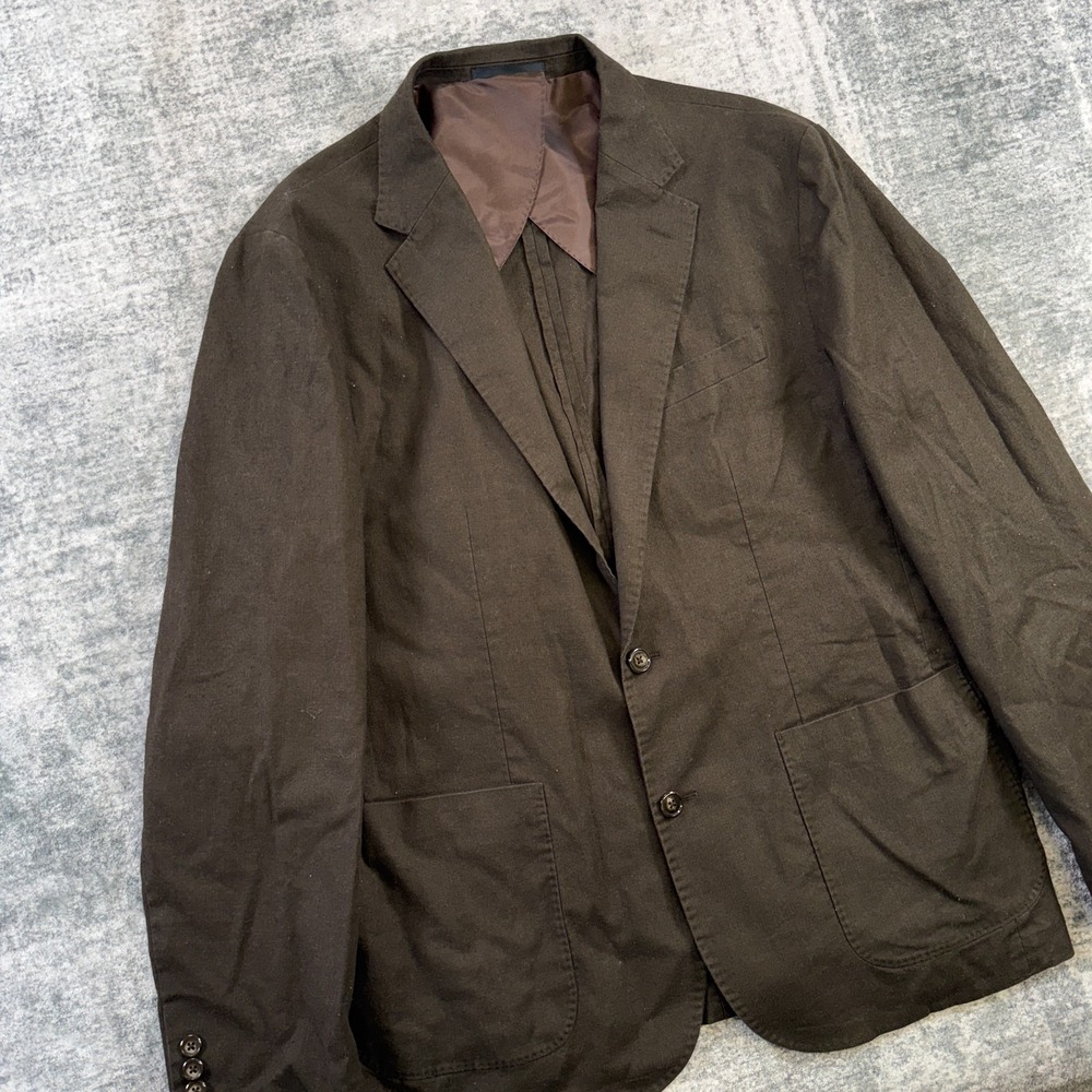 J Crew Blazer Mens Large Chocolate Suit Jacket Hemp Cotton Unstructured Casual